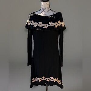 Brontë Convertible Bohemian-style with tan braided embroidery dress